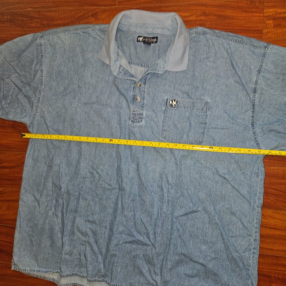 Vintage Style Light Blue Denim Big Dogs Polo Shirt Size 4x - Picture 6 of 6